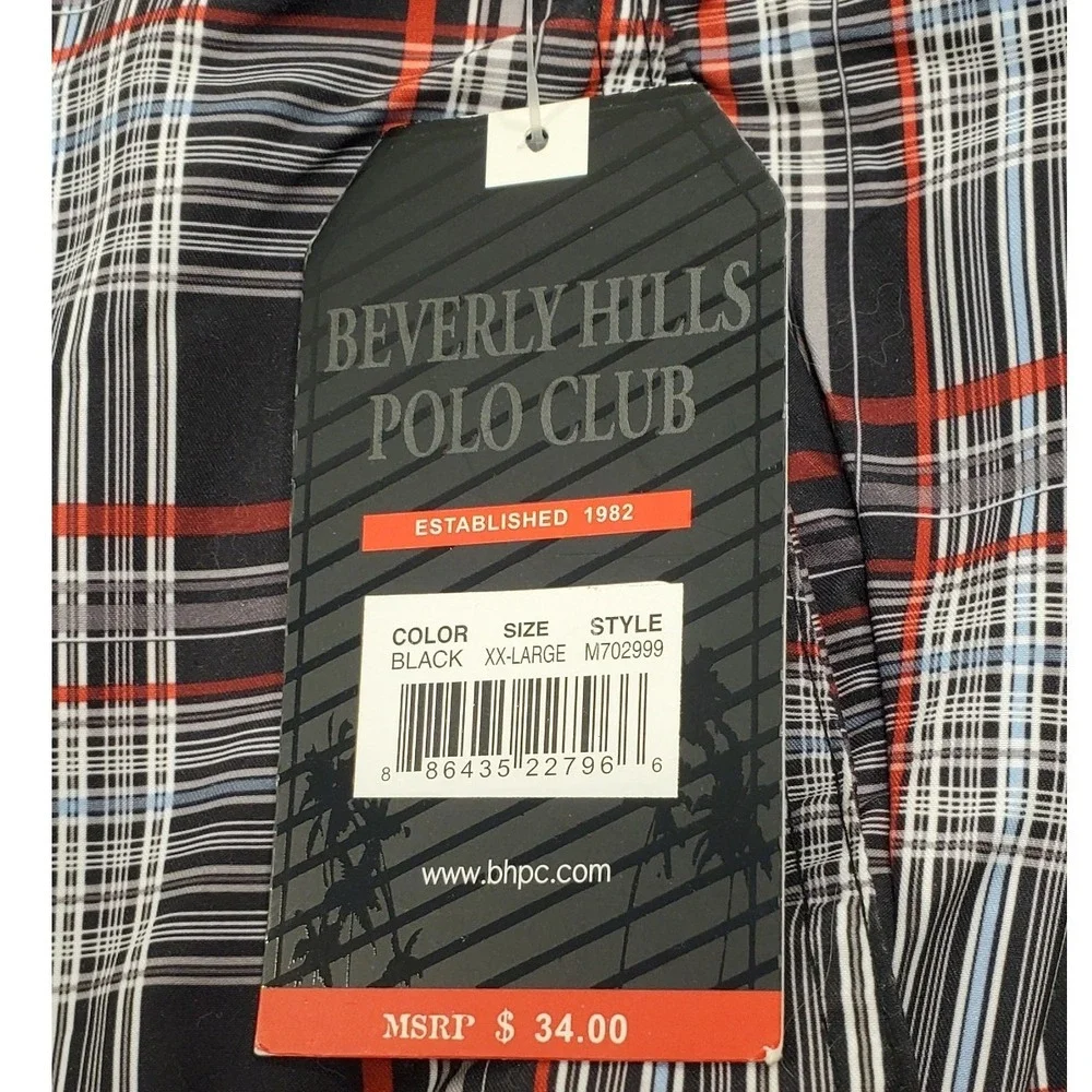 Beverly Hills Polo Club Mens XXL‎ Plaid Cargo Swim Trunks Black Red M702999 NWT